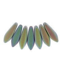 Czech Glass Daggers beads 5x16mm Jet vitrail full matted 23980-28170